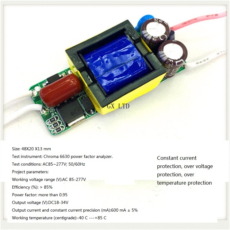 Built-in Led Driver Power Supply 6-10x3w Input Ac85-277v Output Dc18-34v/600ma5%