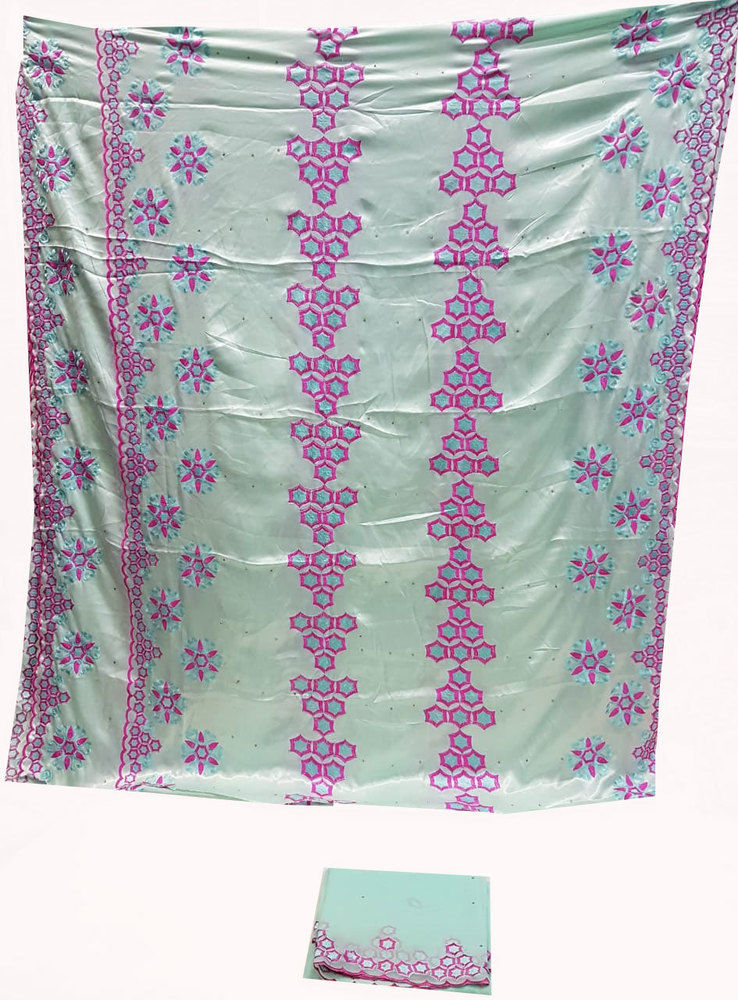 Silk Embroidery Light Blue Color with 3.5 Yard Silk embroidery and 2.25 Yard scarf head tie.