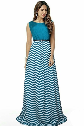 Stitched Printed Western Gown - Color: Green