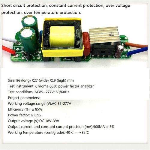 Built-in Led Driver Power Supply 6-12x3w Input Ac85-277v Output Dc18-39v/900ma5%