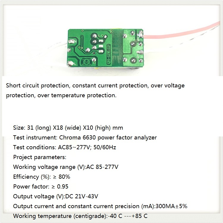 Built-in Led Driver Power Supply 7-12x1w Input Ac85-277v Output Dc21-42v/300ma5%