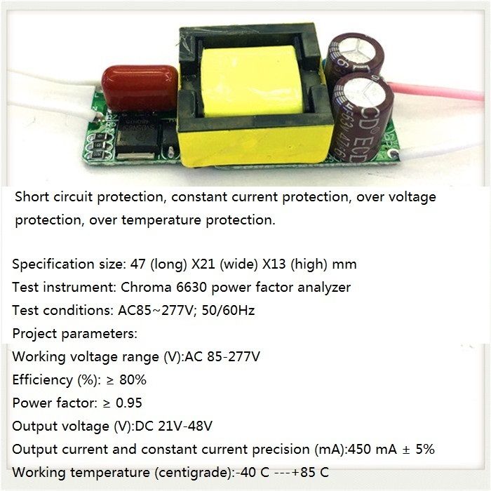 Built-in Led Driver Power Supply 7-13x2w Input Ac85-277v Output Dc21-48v/450ma5%