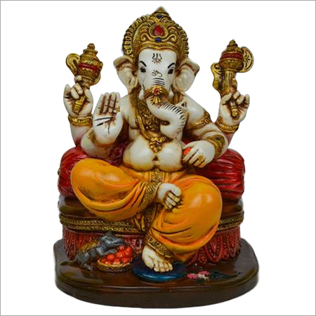 Lord Ganesha Statue - Polyresin, 10x6x5 inches, Orange | Hand-painted, Intricate Details, Elegant Design, Handcrafted, Religious Significance, Collectible Item