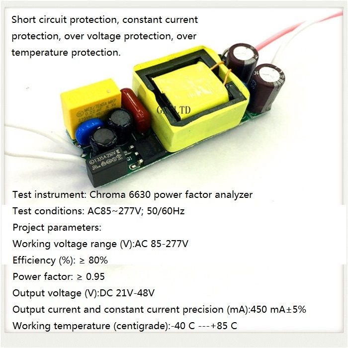 Built-in LED driver power supply 7-13X2W(CE) input AC85-277V output DC21-48V/450MA5%