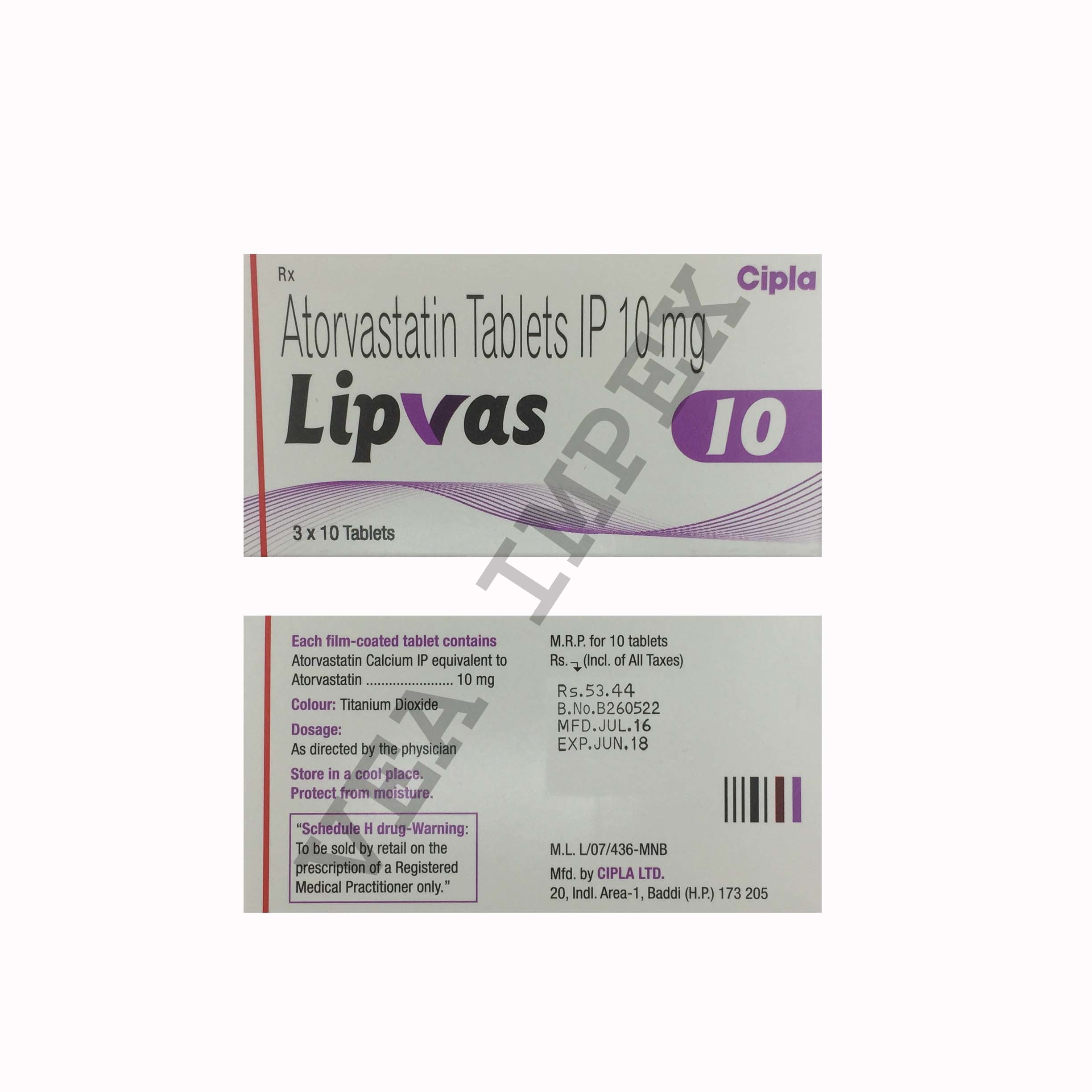 Lipvas 10 mg (Atorvastatin Tablets)