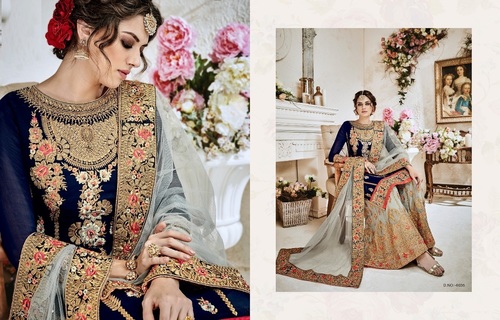 Navy Blue Heavy Bridal Embroiered Sharara Suit