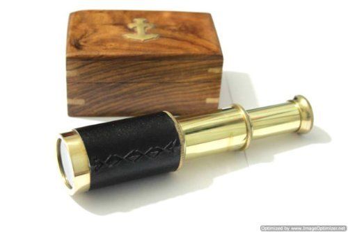 Nautical Marine Spyglass Pirate Brass Telescope With Wooden Box 6 Inch