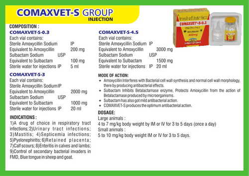 Amoxicilln and Sulbactam For injection (Comaxvet-S)