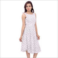 Ladies Fancy One Piece Dress - Cotton, Plus Size, Available In White, Printed Design | Anti-wrinkle, Breathable, Charming Sleeveless Pattern, Perfect For Summer