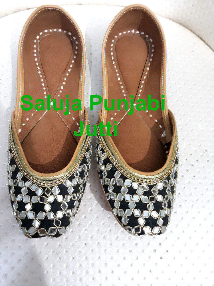 Punjabi Jutti - Leather And Cotton Blend, All Sizes 5-10.5 USA, Black Color, Extra Padded For Comfort