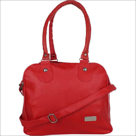 Ladies Handle Handbag - Genuine Leather, Red Color | Zipper Closure, Stylish Design, Easy to Clean