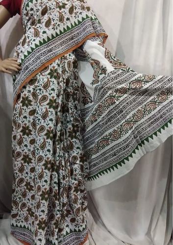 Multicolor Pure Cotton Mulmul Block Printed Saree
