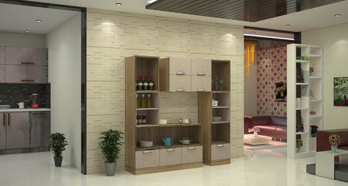 Wooden Crockery Unit - Graded Wood, Variable Dimensions, Rich Brown Laminate Finish | Customizable Size, Organized Storage, Easy Cleaning, Elegant Design