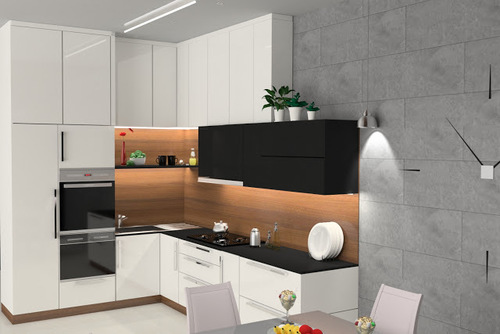 Decorative Modular Kitchen - Marble & Wood, Variable Dimensions | Customizable, Space Saving, Stylish Design, Well-Lit & Ventilated