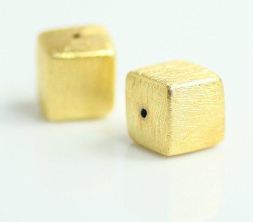 Brushed Gold Plated Square Shape Bead - Gold Bead For Jewelry Making - Jewelry Findings Bead By PYRAMID & PRECIOUS INT'L