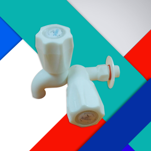 Srijan's Classic 2 Way Bib - Plastic Material, 15mm to 20mm Size, White Color | Wall Mounted, Smooth Surface Finishing, Quarter Turn Mechanism