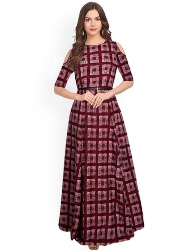 Maroon 3/4th Sleeves Pretty Gown