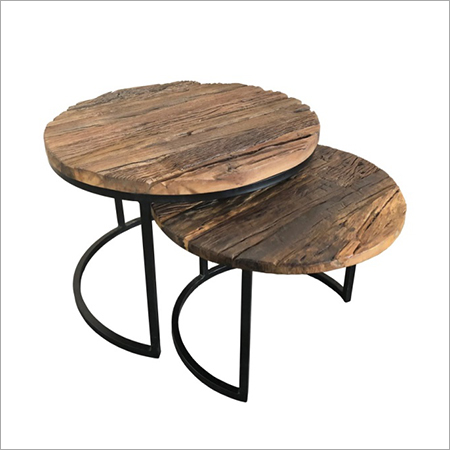 RAILWAY WOOD TOP WITH IRON LEG COFFEE TABLE SET2