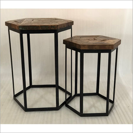 IRON & WOODEN SIDE TABLE S 2