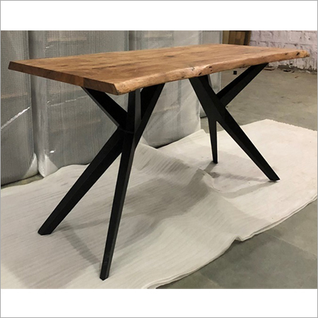 Live Edge Wood Top With 'Y' Iron Legs Dining Table