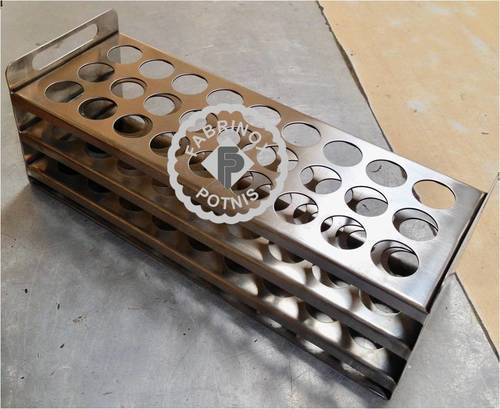 Stainless Steel Test Tube Stand - 4-Layer Double-Sided Display Stand, Durable Silver Finish for Commercial and Industrial Use