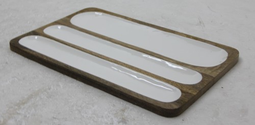 Enamel Mango Wood Platter With Three Partition