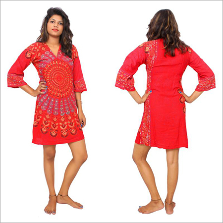 Printed Rayon Red Mandala Dress