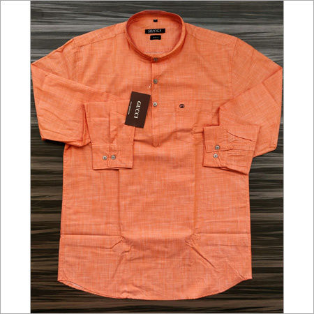 Mens Orange Linen Kurta