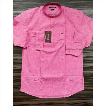 Mens Pink Linen Kurta