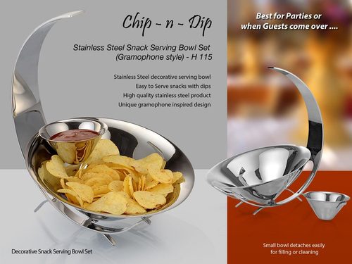 Ss Chip N Dip Set Of Large & Small Bowl (Gramophone Style)