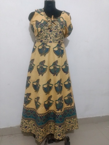 Traditional Jaipuri Maxi Long Cotton Dress Bust Size: 44 Inch (In)