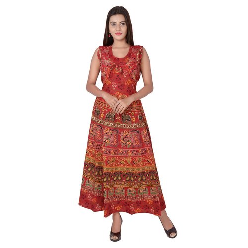 Printed Cotton Maxi Jaipuri Jacket Attached Dress