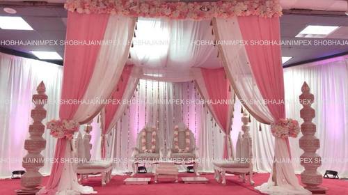 Pink And White Designer Fabric Wedding Mandap