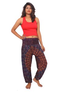 Rayon Harem Pants - Lightweight Maroon Fabric, Elegant Prints For Comfortable Movement, Ideal For Yoga And Dance