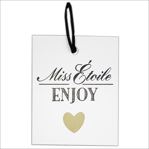 Clothing Hang Tag - Cardstock 2x3 Inches Off-White, Matte Finish, Black Ink Print, Black Cord String, Durable Elegant Design