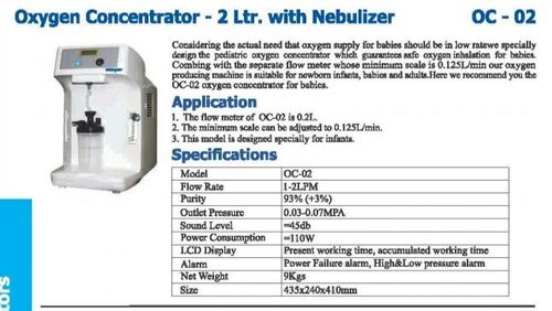 Oxygen Concentrator - 2L Capacity, LCD Display, 93% Purity, 1-2 LPM Flow Rate, Compact Floor-Mounted Design for Safe Inhalation