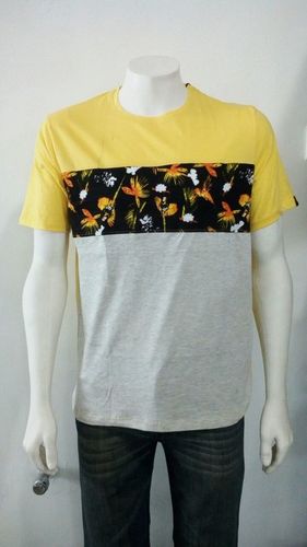 Cut & Sew Yellow T Shirt - Cotton Blend, M-XXL, Round Neck | Soft Fabric, Comfortable Fit, Breathable