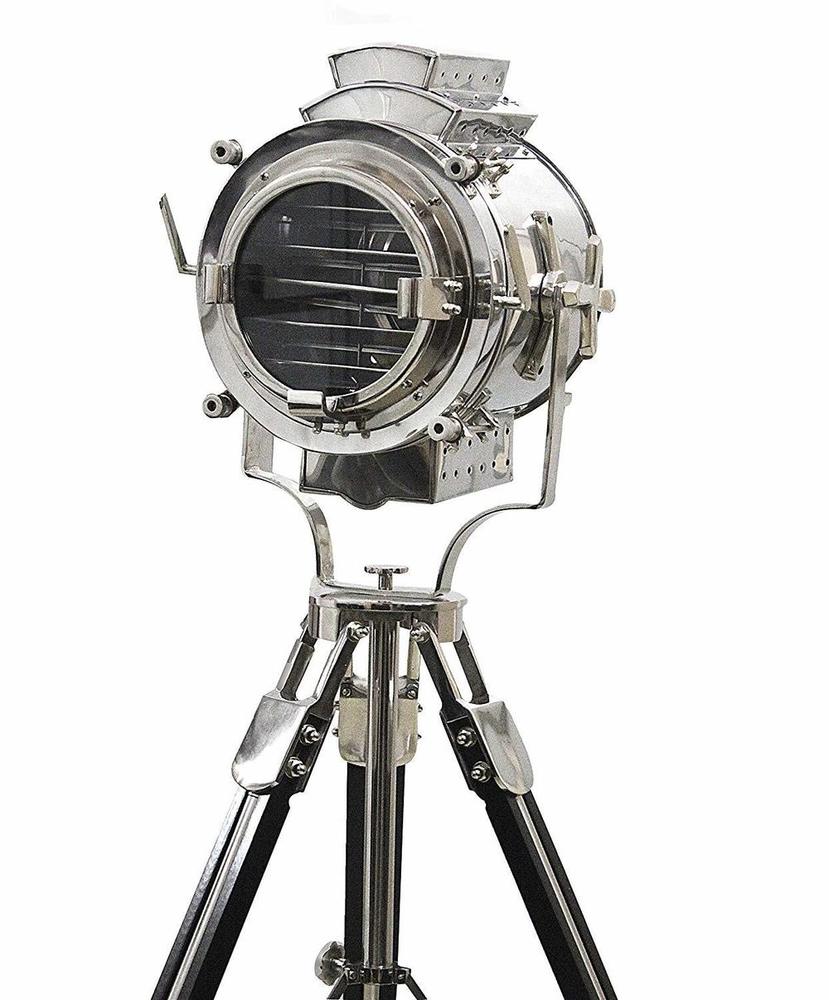 Vintage Spotlight Theatre Antique Vintage Modern Collectible Chrome Searchlight Home Black Tripod Nautical Spotlights Floor Lamp 72 Inches