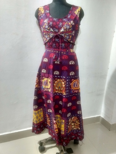 Jaipuri Animal Printed Jacket Attached Long Dress