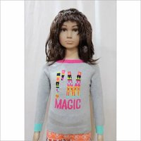 Grey And Navy Kids Girl Intarsia Jacquard Sweater