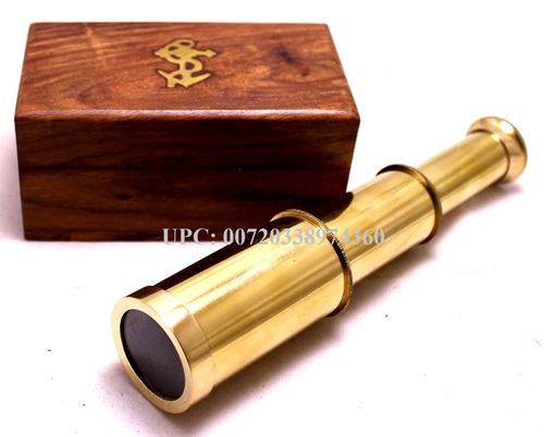 Captains 6" Brass Handheld Mini Telescope With Wooden Box Nautical Collectibles