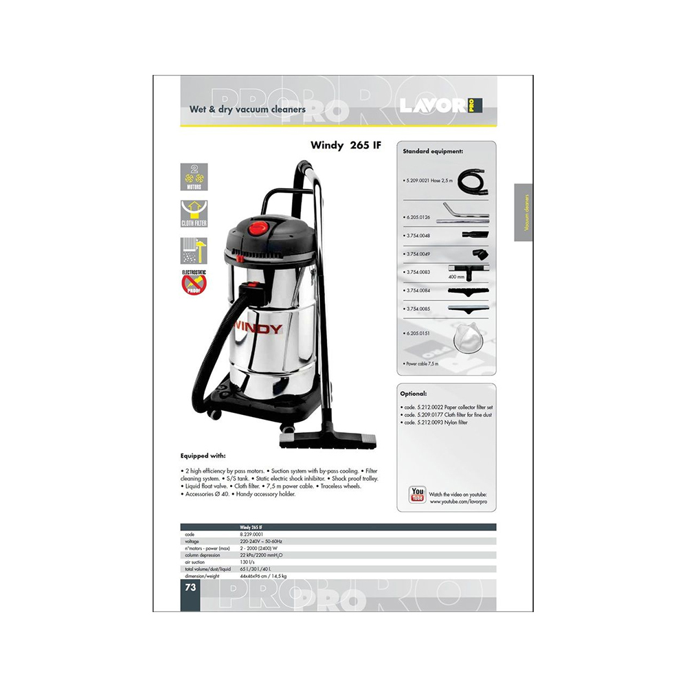 Windy 265IF Industrial Vacuum Cleaner