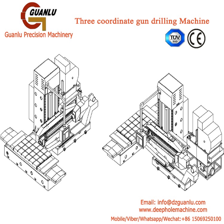 Three axis gun drilling machine for cubic workpiece