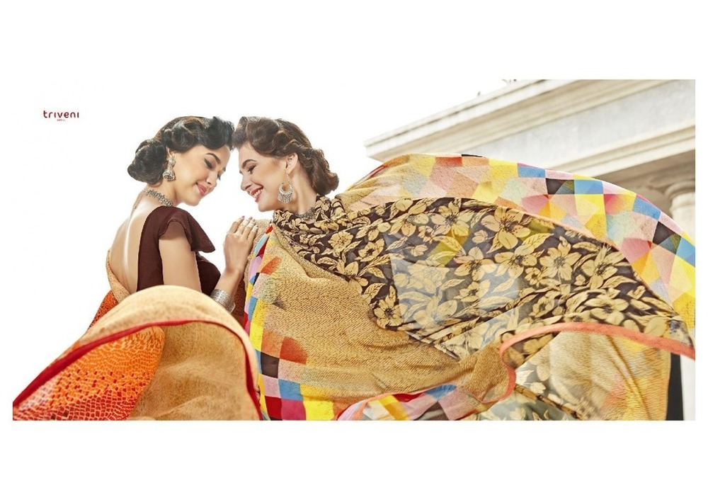 Yellow And Brown Fancy Sarees Online Shopping