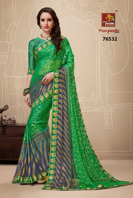 Green And Blue Beautiful  Brasso Sarees Online Shopping
