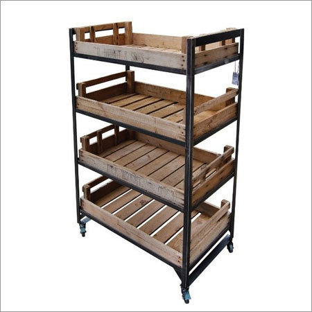Wooden Tray With Iron Trolley