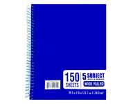 Five Subject Wide Ruled Notebook - 10.5" x 8" Inch, 250 GSM White Duplex Board, 150 Sheets, Eco-Friendly, Left Side Steel Spiral Binding