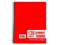 Three Subject Wide Ruled Notebook - 250 GSM White Duplex Board, 10.5" x 8" Inch, Left Side Steel Spiral, Eco-Friendly Paper Material, 120 Sheets
