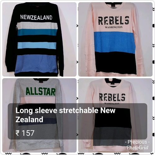 Mens T-Shirt - Spandex Stretchable Free Size Long Sleeve O-Neck Printed in Blue White Black Grey Yellow Red Sky Blue Green