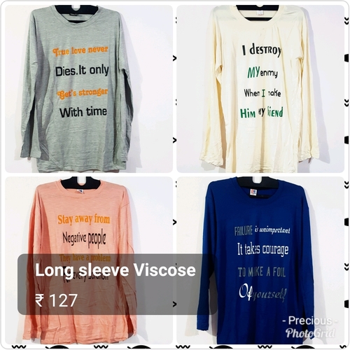 Mens T-Shirt - Viscose Long Sleeve, V-Neck, Printed Design | Available in Blue, White, Black, Grey, Yellow, Red, Sky Blue, Green